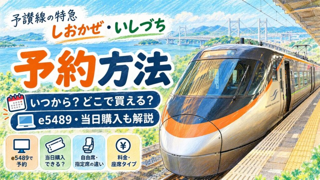 予讃線特急しおかぜ・いしづちの予約開始時期、e5489、当日購入、自由席と指定席の違いを解説する記事のアイキャッチ画像