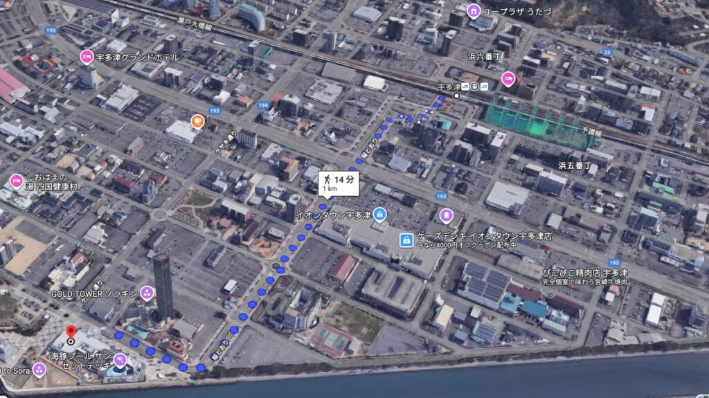 駅から徒歩で行く場合の所要時間