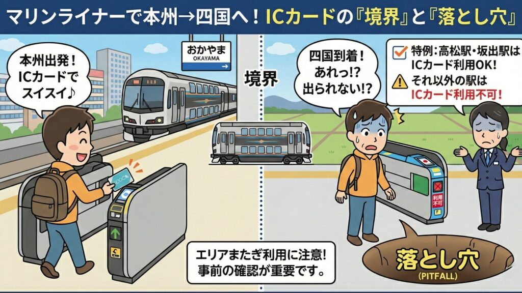 岡山から瀬戸大橋を渡ってJR四国のICOCAエリアへ移動する際の注意点