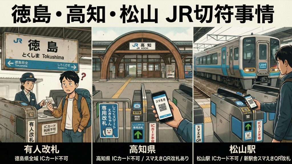 松山・高知・徳島における交通系ICカード対応状況