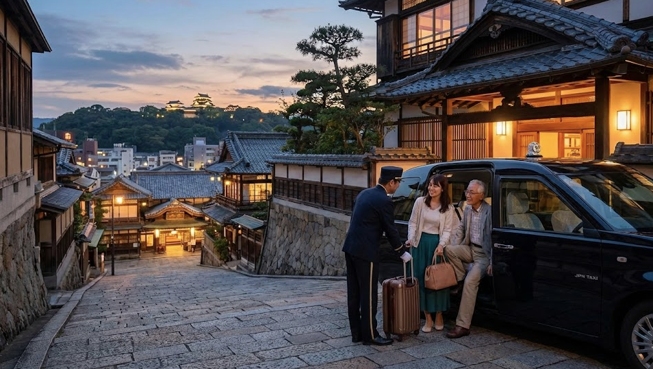 坂道の多い道後エリアはホテルへ直行が楽