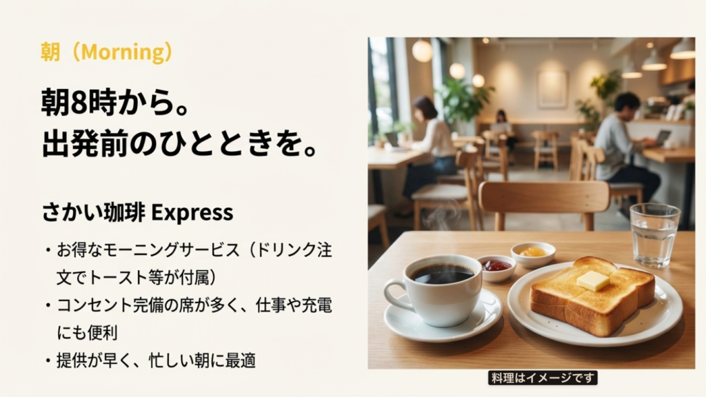 朝食モーニングがあるさかい珈琲