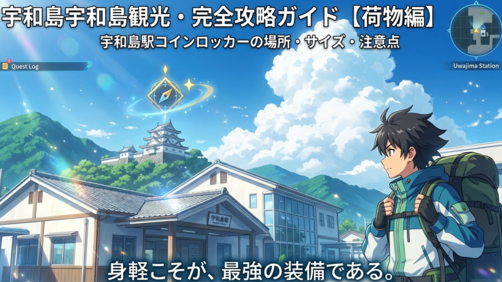 宇和島駅の構内図とコインロッカーの位置を示した観光攻略マップ