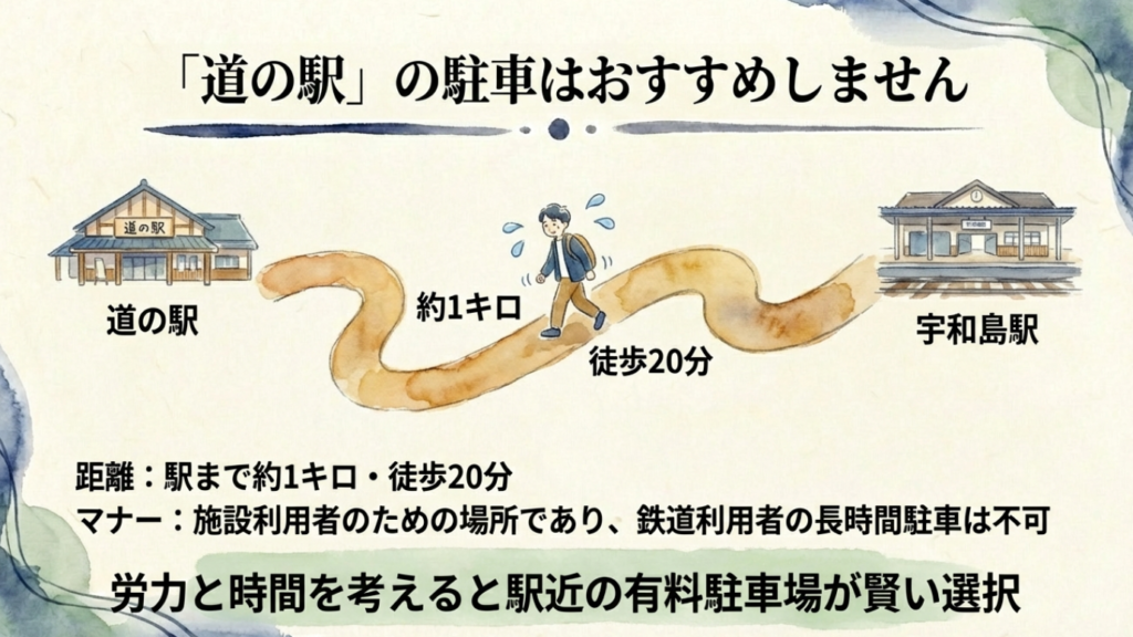 道の駅きさいや広場から宇和島駅までの距離と徒歩所要時間のマップ解説