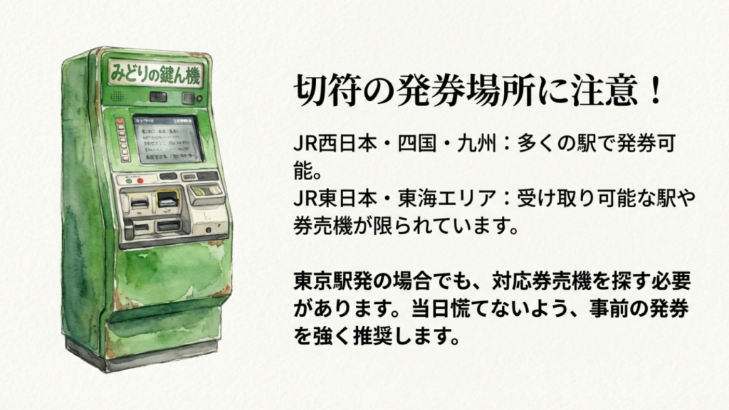 サンライズ瀬戸の検札はいつ?タイミングと切符の注意点を解説 10 e5489の切符受け取り可能エリアを示した地図:JR西日本・四国は〇、JR東日本・東海は△