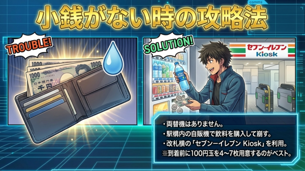 両替機がない宇和島駅で自販機やセブンイレブンKioskを利用して100円玉を用意する方法