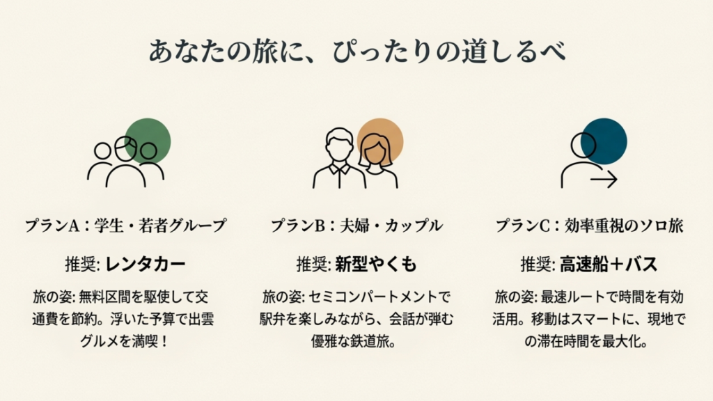 学生・カップル・一人旅それぞれの松山から出雲大社へのおすすめモデルコース