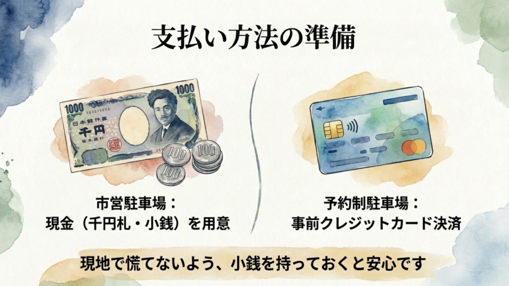 宇和島の市営駐車場（現金のみ）と予約制駐車場（クレカ決済）の支払い方法の違い