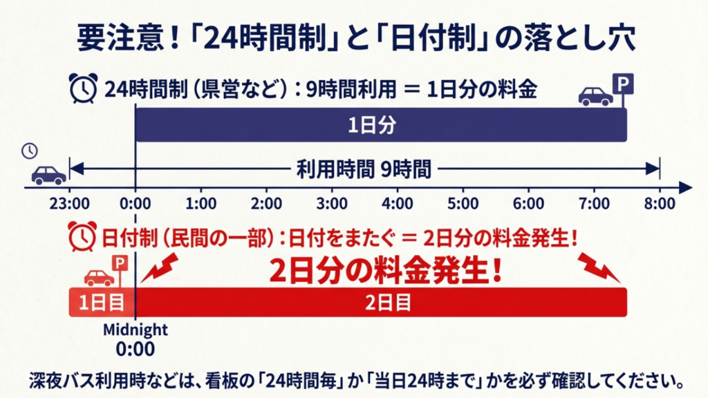 09駐車場料金トラブル 24時間制と日付制の違い