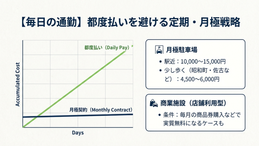 10徳島通勤駐車場 都度払いと月極契約のコスト比較