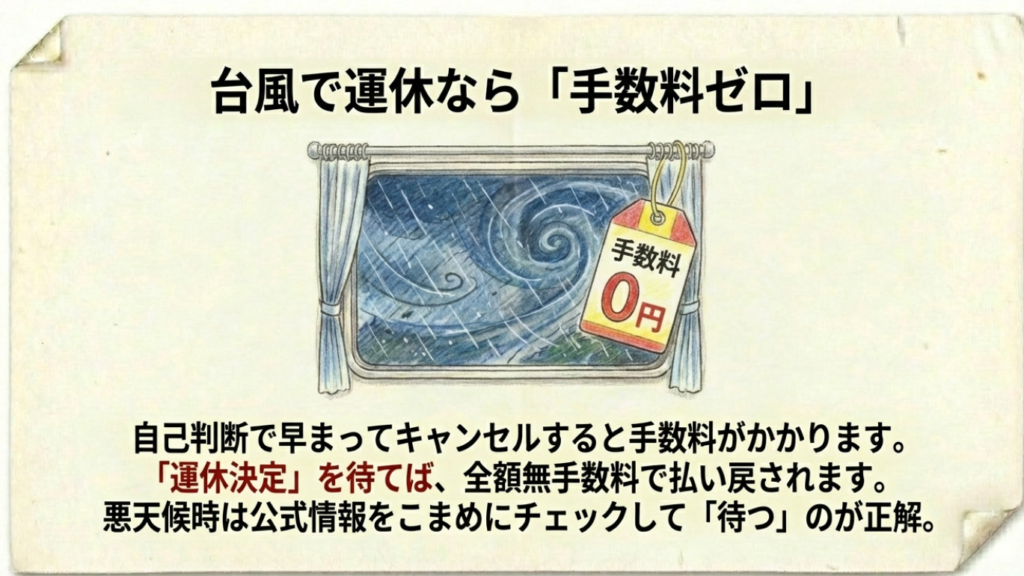 11台風運休時はキャンセル料無料