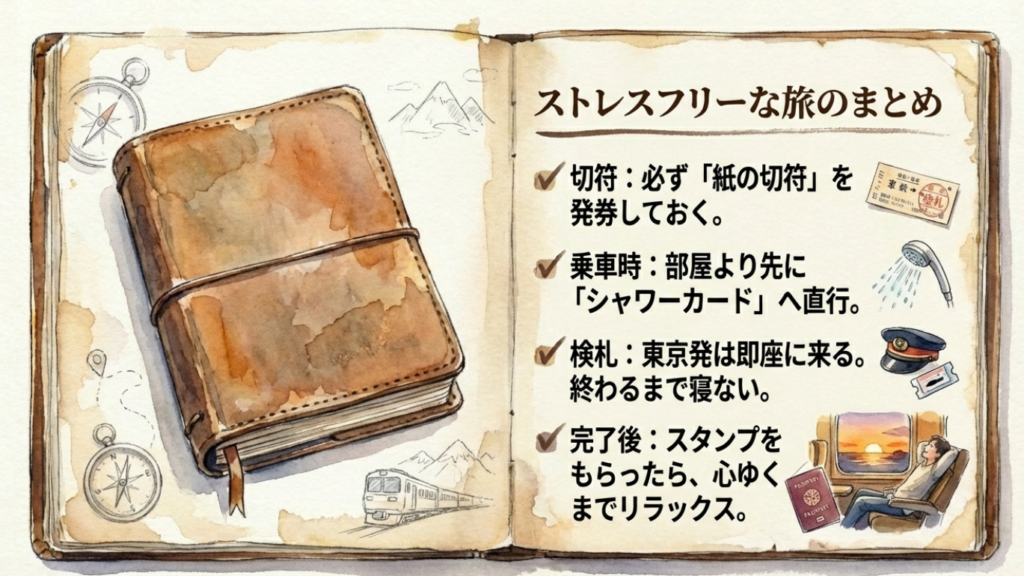 サンライズ瀬戸の検札はいつ?タイミングと切符の注意点を解説 14 サンライズ瀬戸の旅のまとめ:切符発券、シャワー優先、検札タイミング