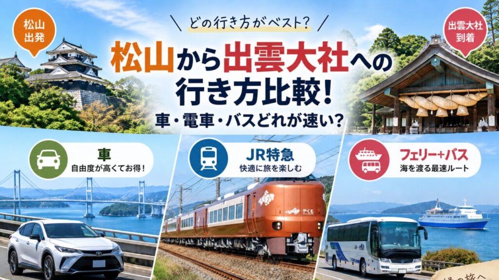 松山から出雲大社への行き方｜車・JR・フェリー＋バスの時間・料金を比較