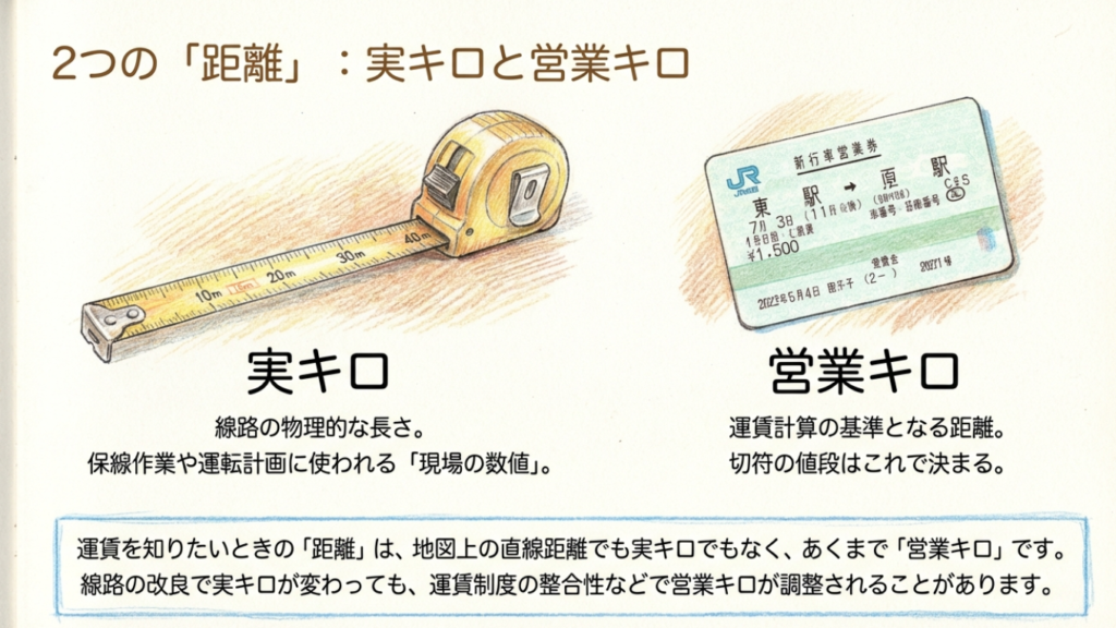 JR四国の実キロと営業キロの違いを解説したスライド