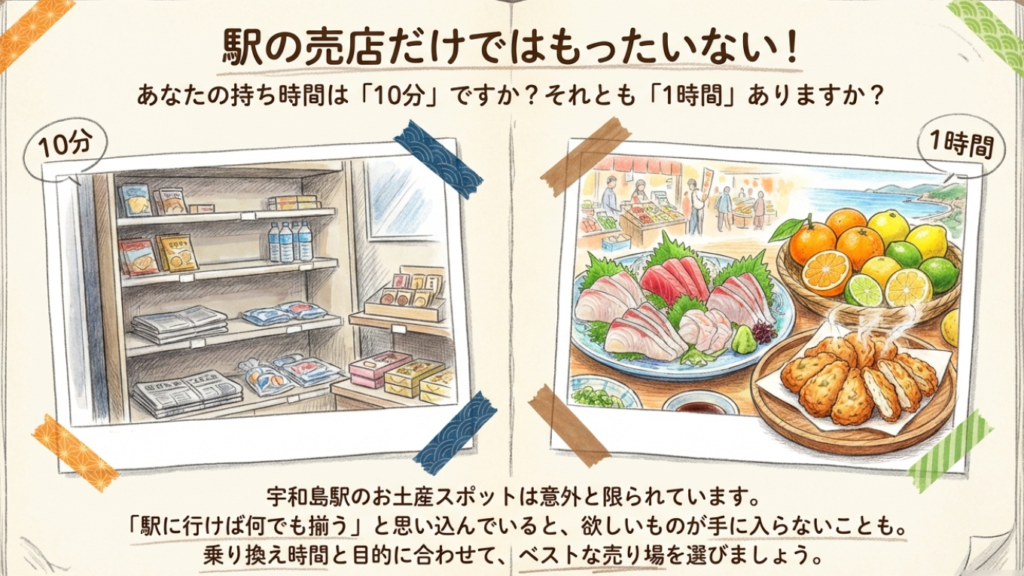 宇和島駅のお土産完全ガイド!駅ナカと道の駅のおすすめや営業時間 1 持ち時間別・宇和島駅お土産攻略ルートマップ