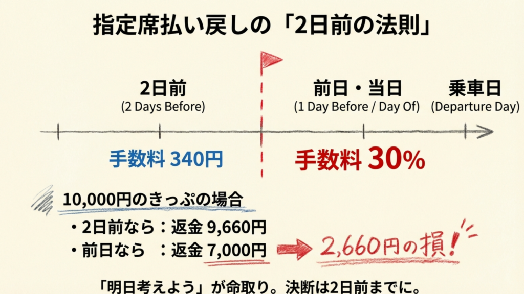 JR四国の払い戻し手数料を完全解説!台風や遅延時の対応も網羅 2 指定席・グリーン券の2日前ルール。前日・当日になると手数料が30%に跳ね上がる