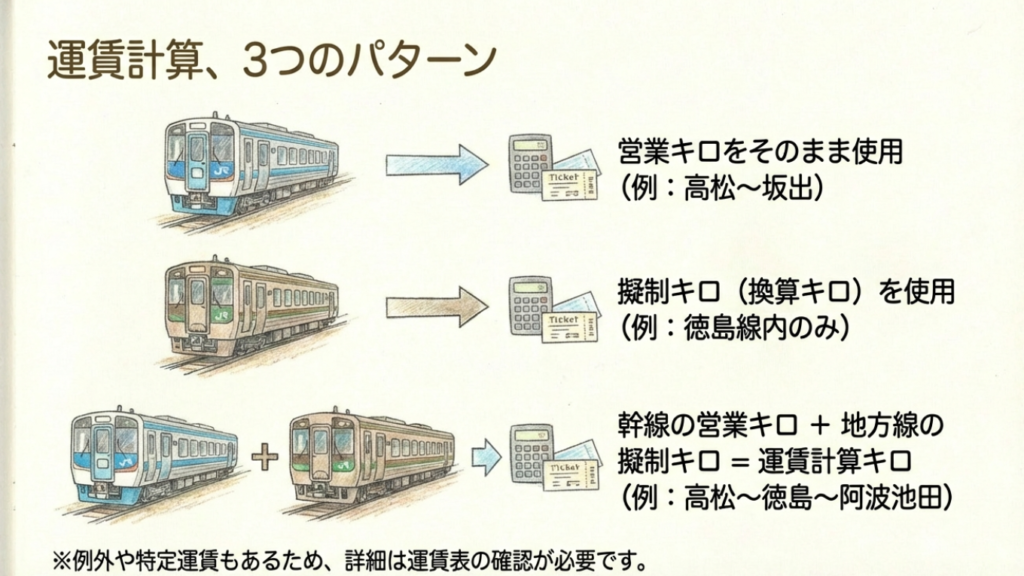 JR四国の運賃計算3パターンを図解