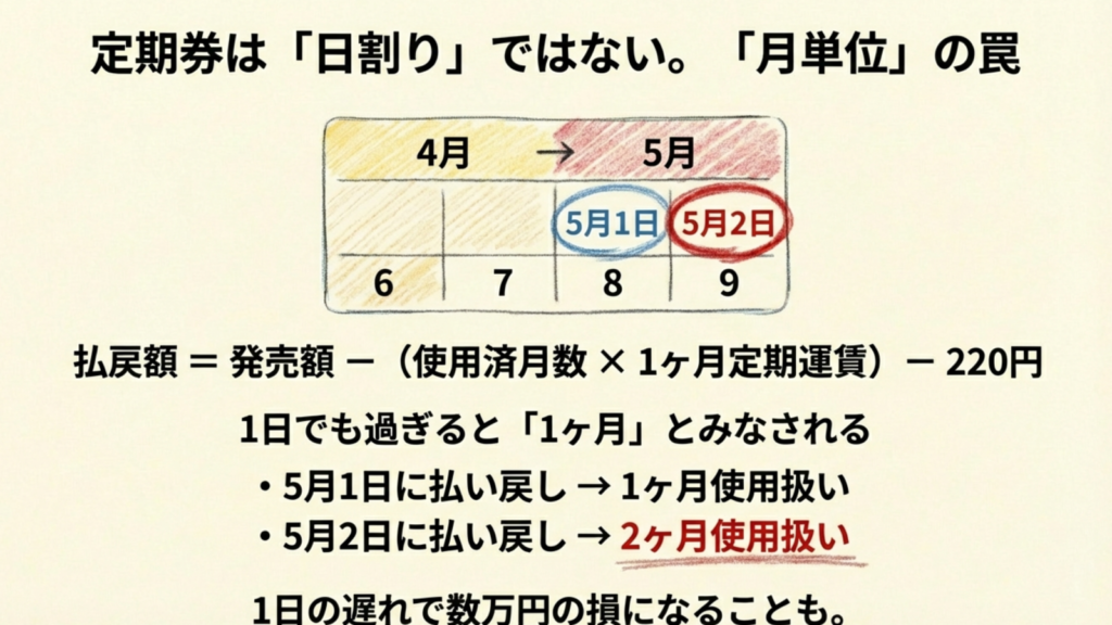 JR四国の払い戻し手数料を完全解説!台風や遅延時の対応も網羅 3 定期券の注意点。1ヶ月未満の日数は1ヶ月とみなされるため、1日でも過ぎると1ヶ月分が差し引かれる