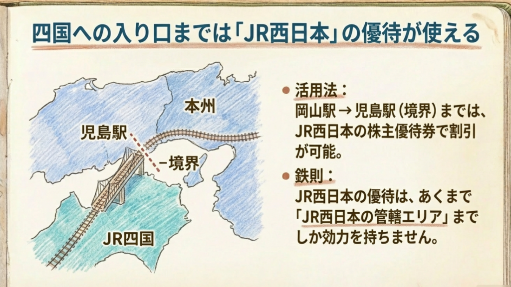JR西日本とJR四国の会社境界駅である児島駅周辺のマップ図解