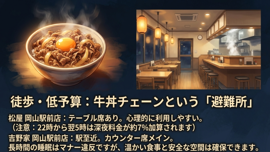 徒歩・低予算で過ごす牛丼チェーンという避難所