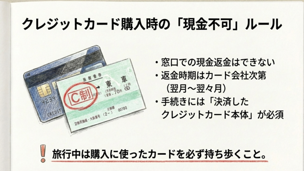 JR四国の払い戻し手数料を完全解説!台風や遅延時の対応も網羅 4 クレジットカード購入時の返金ルール。現金では戻らず、カード会社経由の処理になる。カード本体が必須