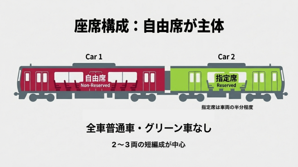特急うずしおの停車駅と料金や乗り換えの完全ガイド 2 特急うずしおの座席構成(自由席主体・指定席の一部設定)