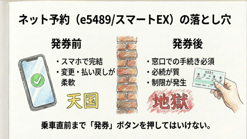 JR四国の払い戻し手数料を完全解説!台風や遅延時の対応も網羅 5 ネット予約(e5489・スマートEX)の鉄則。発券前ならスマホで完結、発券後は窓口対応必須