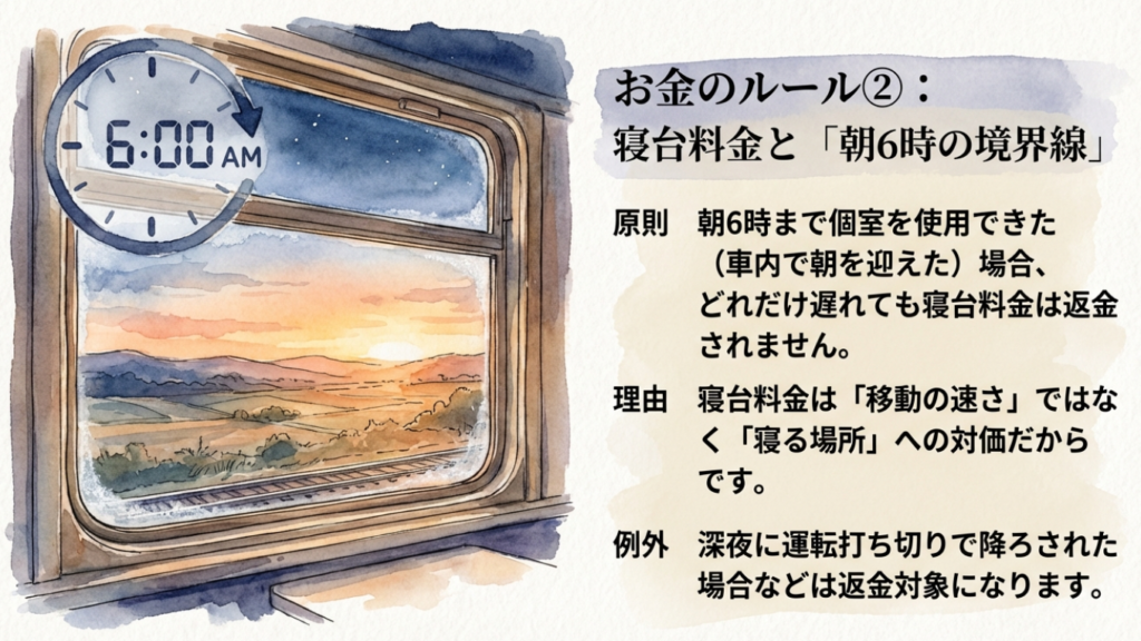 サンライズ瀬戸は遅れやすい?冬場のリスクと払い戻し・振替ガイド 9 寝台料金の払い戻しルール 朝6時の境界線とは