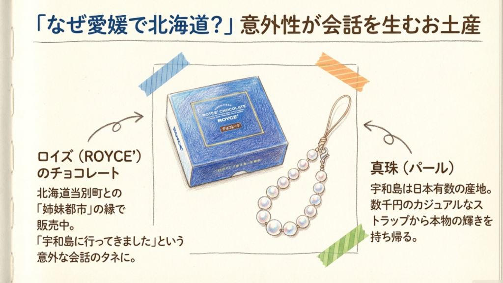 意外性が会話を生むお土産 宇和島で購入できるロイズのチョコレートと真珠製品