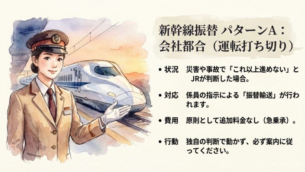 サンライズ瀬戸は遅れやすい?冬場のリスクと払い戻し・振替ガイド 11 新幹線振替パターンA 会社都合による運転打ち切りは原則追加料金なし