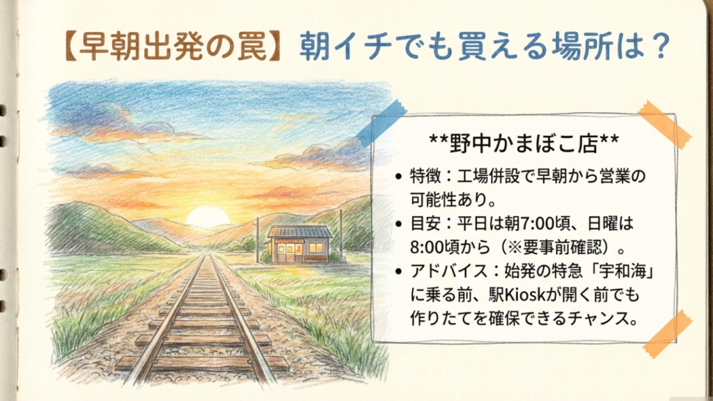 早朝出発の罠と解決策 早朝営業している野中かまぼこ店の情報メモ