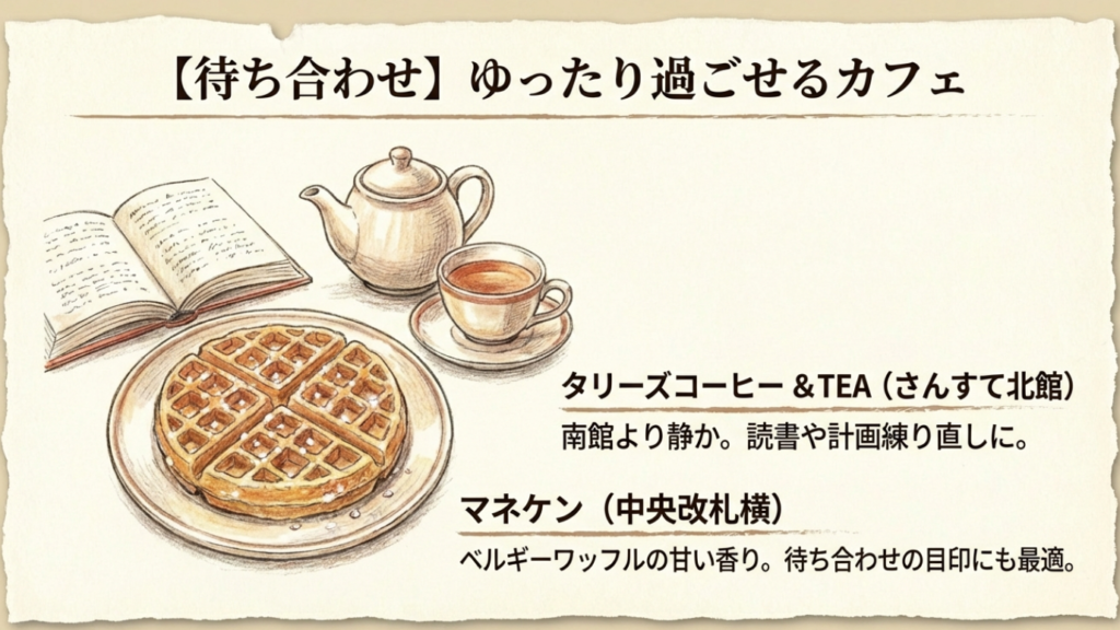 マネケンのワッフルとカフェ利用のイメージ