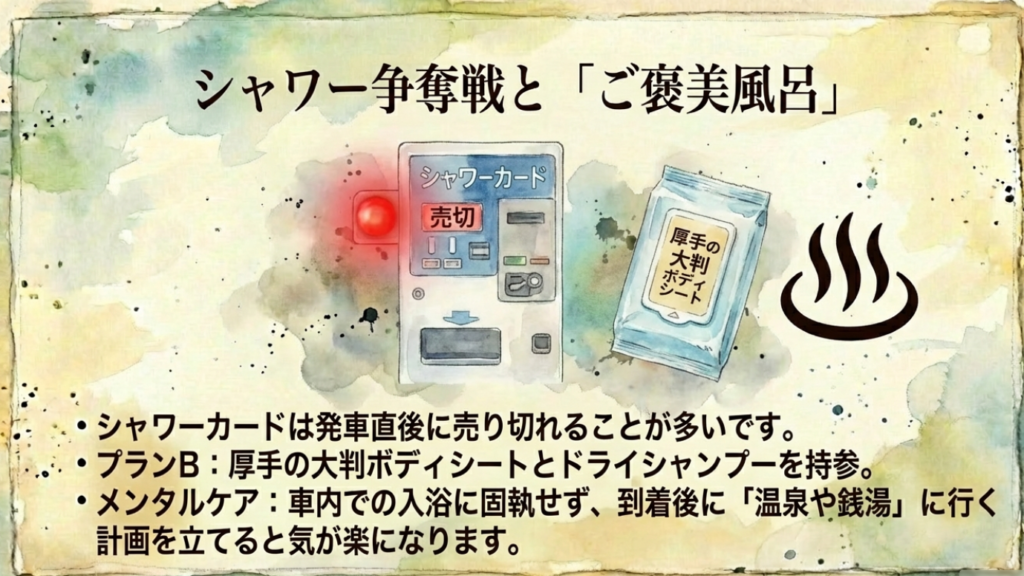 【徹底解説】サンライズ瀬戸の喫煙室は臭い?対策と実態レポート 9 シャワーカード売り切れ時の対策とボディシートの活用