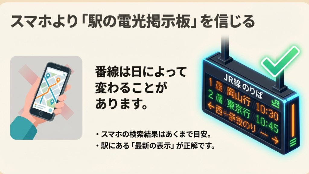 駅の案内表示を優先 スマホの地図アプリより駅の電光掲示板を信じる