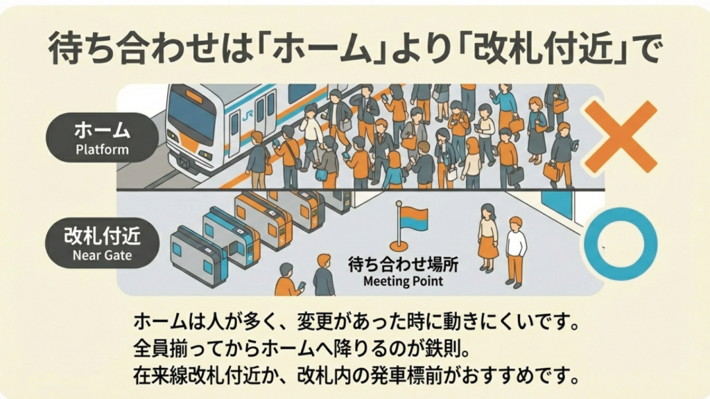 おすすめの待ち合わせ場所は改札付近 待ち合わせはホームより改札付近で