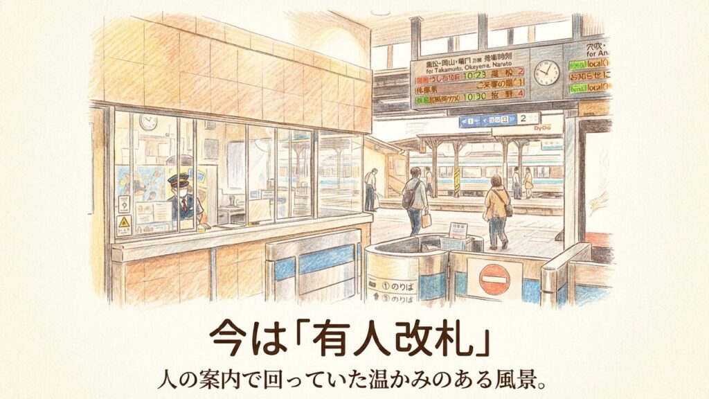 徳島駅の現在の有人改札の風景イラスト