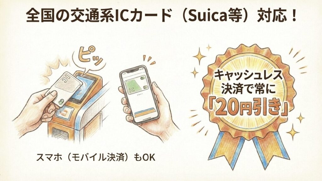 キャッシュレス決済で常に20円引きになる案内
