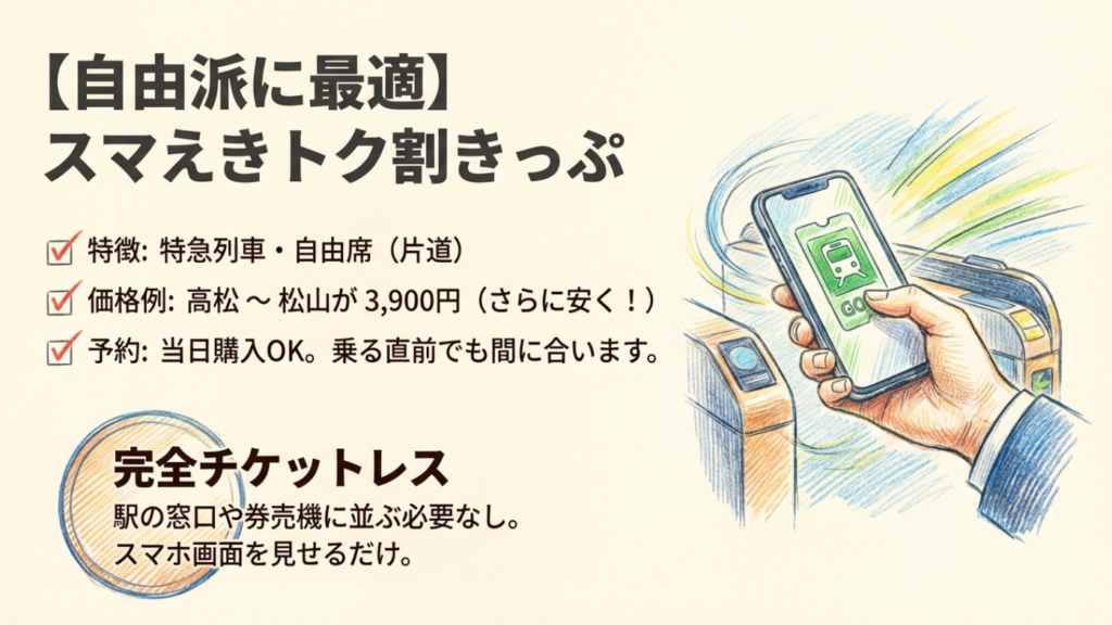スマえきトク割きっぷの特徴（自由席・当日購入可能）
