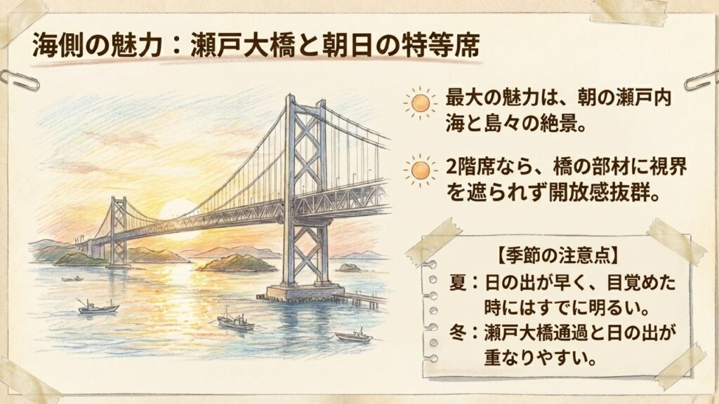海側の魅力 瀬戸大橋と朝日の特等席