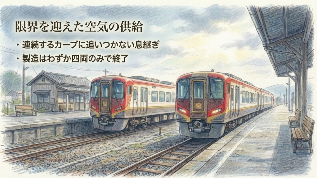 土讃線と2600系の真実!量産見送りの理由と高徳線での新たな顔 1 連続するカーブで空気供給が追いつかず、製造がわずか4両で終了した背景