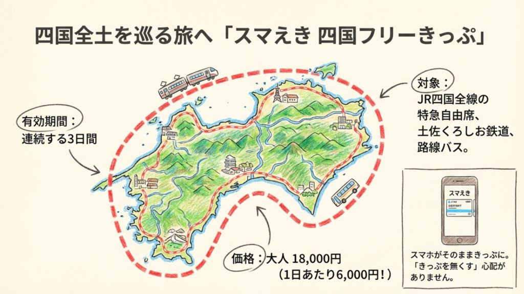 3日間乗り放題のスマえき四国フリーきっぷエリアマップ