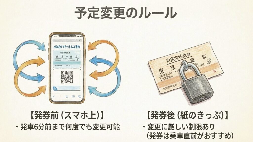 きっぷの発券前後の変更ルール スマホ上の発券前と紙の発券後での予定変更ルールの違い