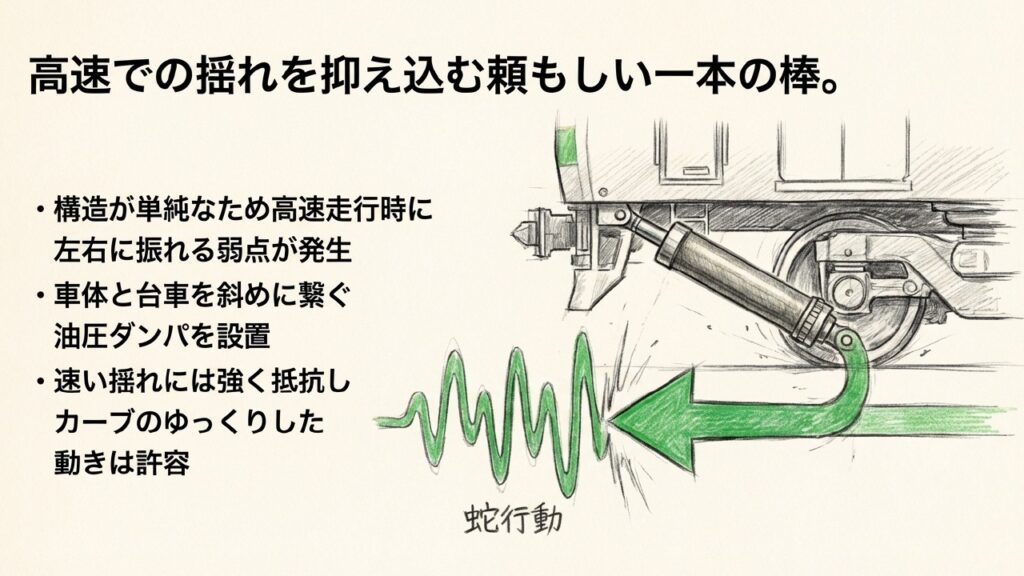 蛇行動を抑えるヨーダンパ