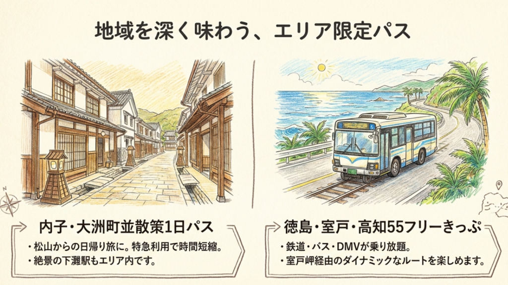 内子・大洲町並散策1日パスと徳島・室戸・高知55フリーきっぷ