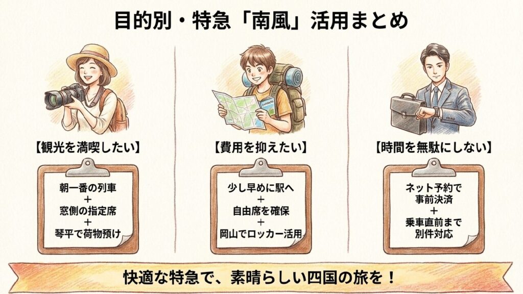 目的別 特急南風活用まとめ 観光・費用・時間など目的別の特急南風活用術まとめ