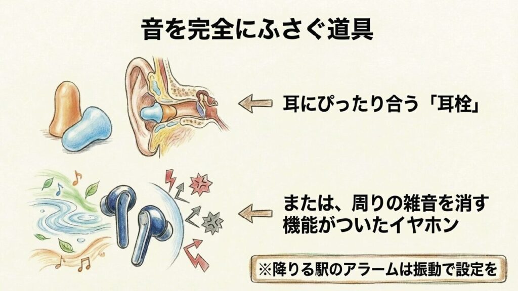 音を完全に防ぐ耳にぴったり合う耳栓やノイズキャンセリングイヤホン