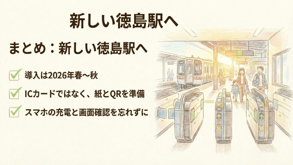 自動改札が導入された新しい徳島駅の利用風景イメージ