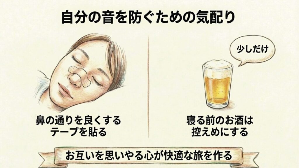 鼻の通りを良くするテープを貼るなど、自分の音を防ぐための気配り