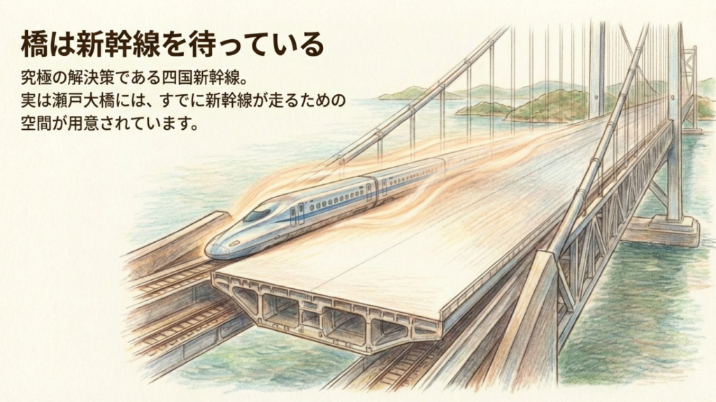 瀬戸大橋の構造内に新幹線が走るスペースが確保されているイラスト