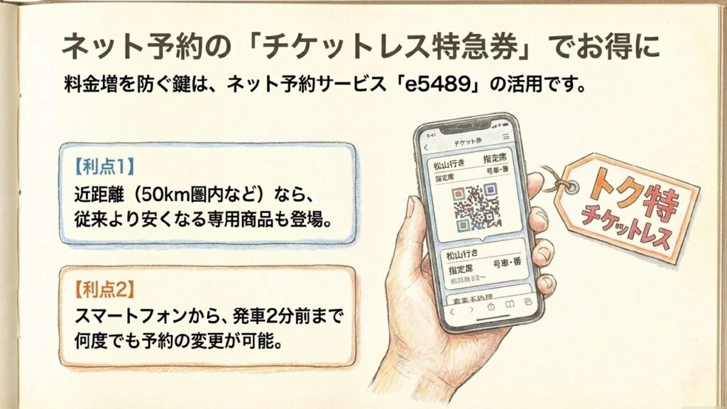 e5489のチケットレス特急券を活用した割引イメージ